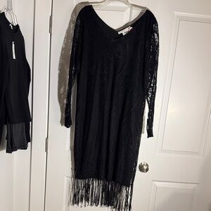 Chic Black Lace Fringe Dress